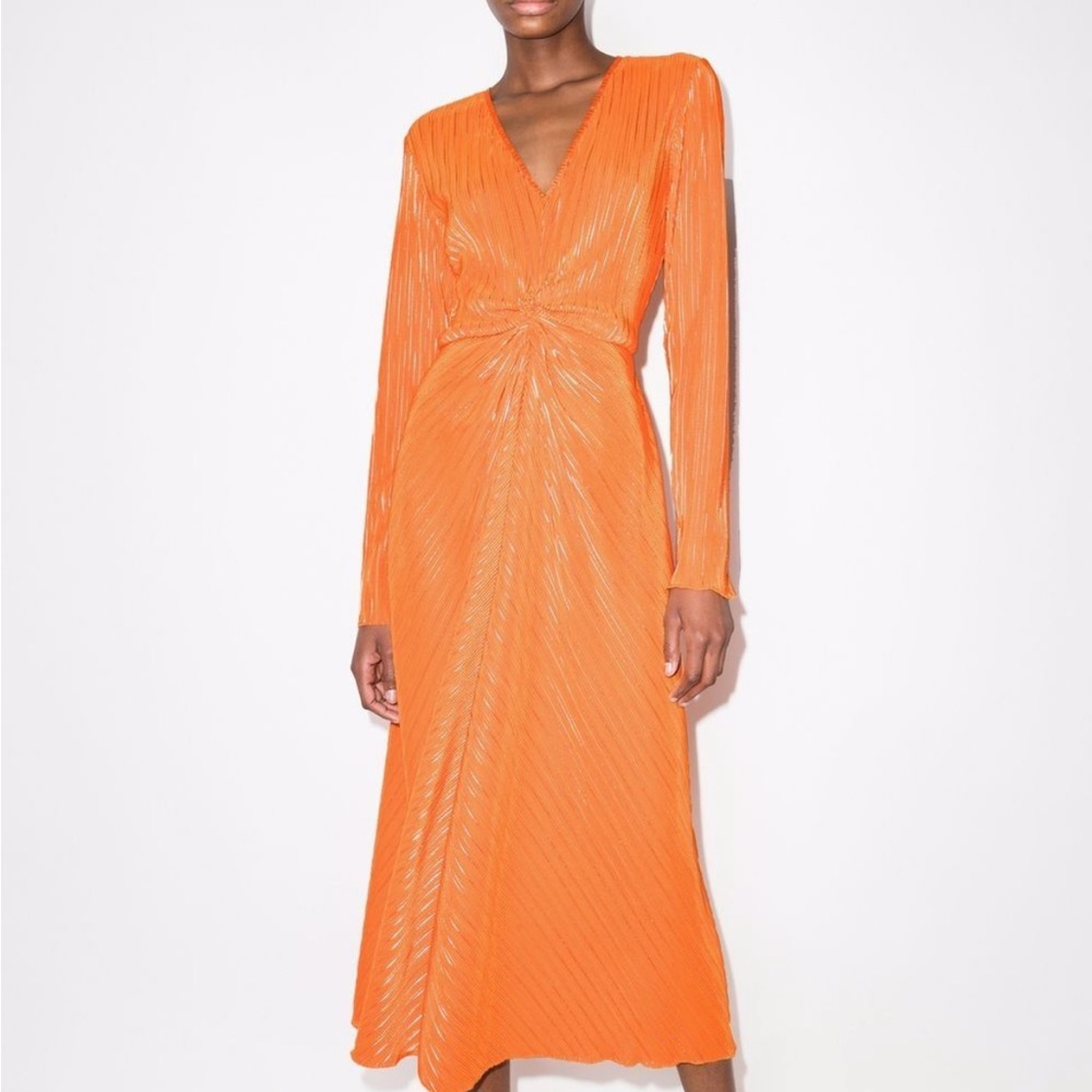 *NEW* ROTATE Berger Cheistensen Sierra V-neck midi dress in Orange. Size IT 36